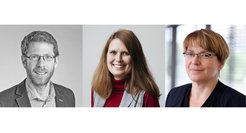 Portraits of the three employees who contributed to the press release: Peter Hergersberg (left, beard and glasses), Iris Möbius (shoulder-length dark blonde hair) and Susanne Benner (pageboy cut, glasses).